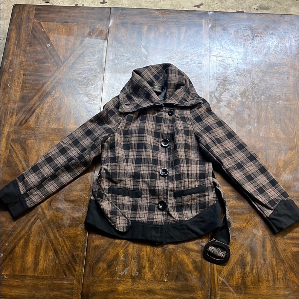 Jou Jou Kids Plaid Pea Coat with Black Accents